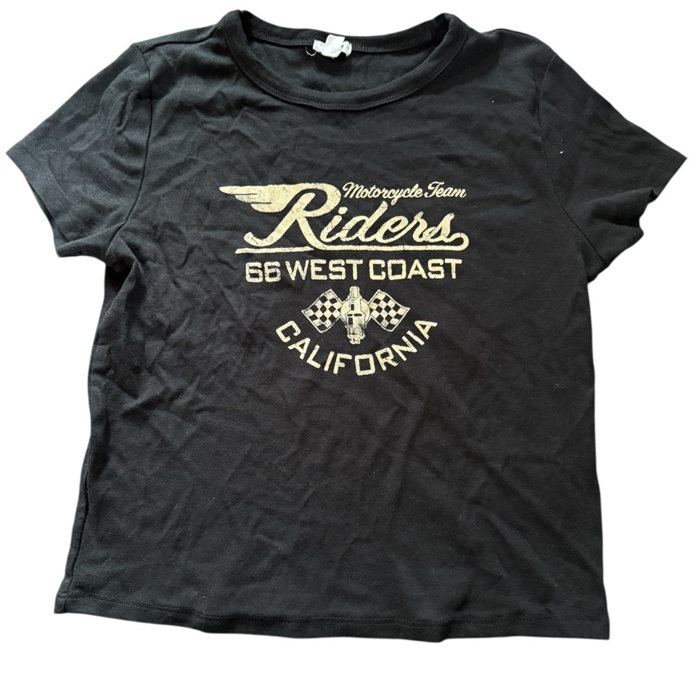 Garage motorcycle club cotton spandex semi crop, tee, blk, sz M